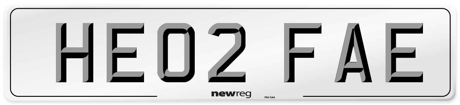 HE02 FAE Number Plate from New Reg